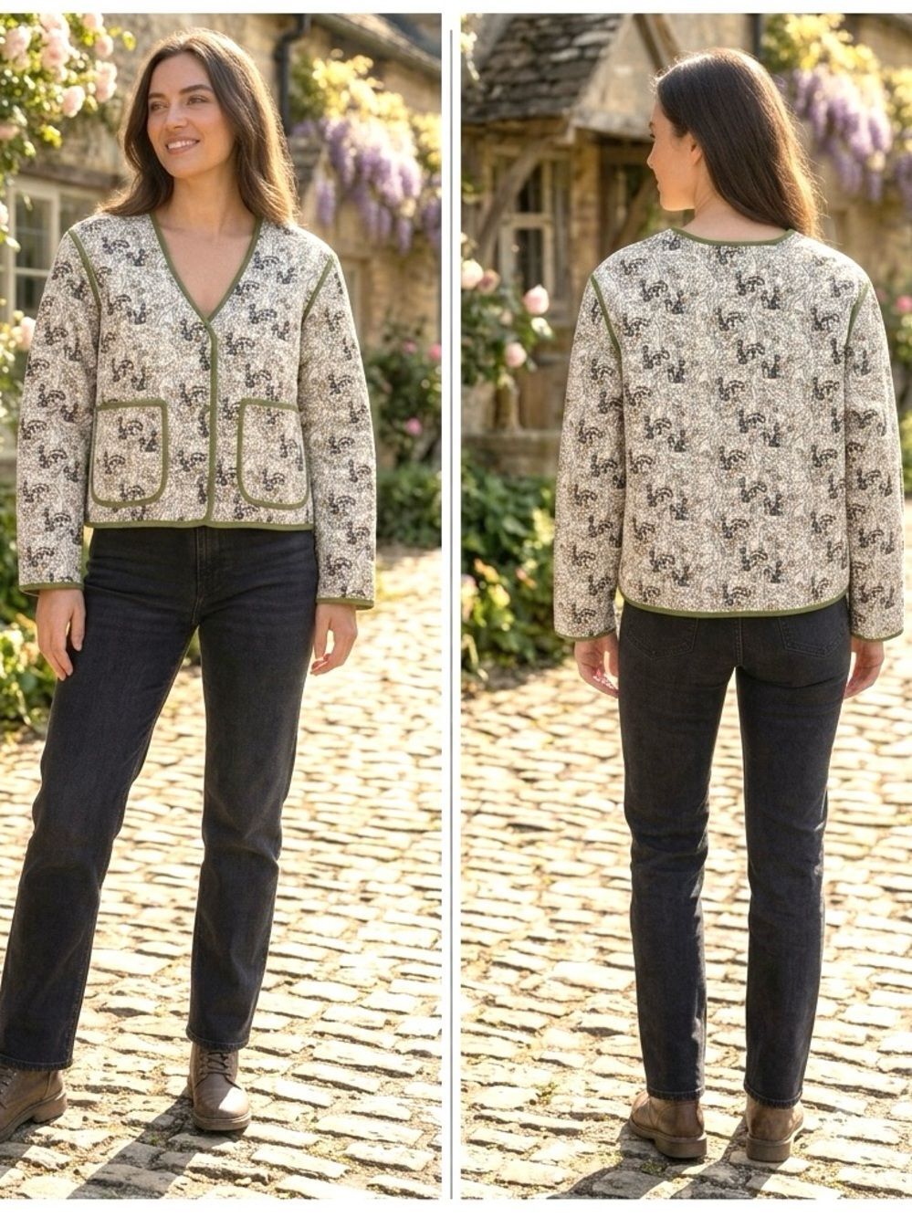 Disney Womens Quilted Jacket Sz XL Bambi Green Patch Embroidered Thumper Flower